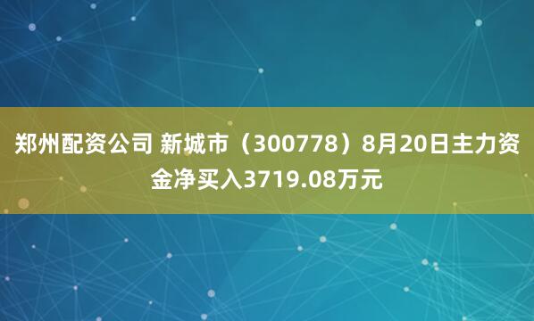郑州配资公司 新城市（300778）8月20日主力资金净买入3719.08万元